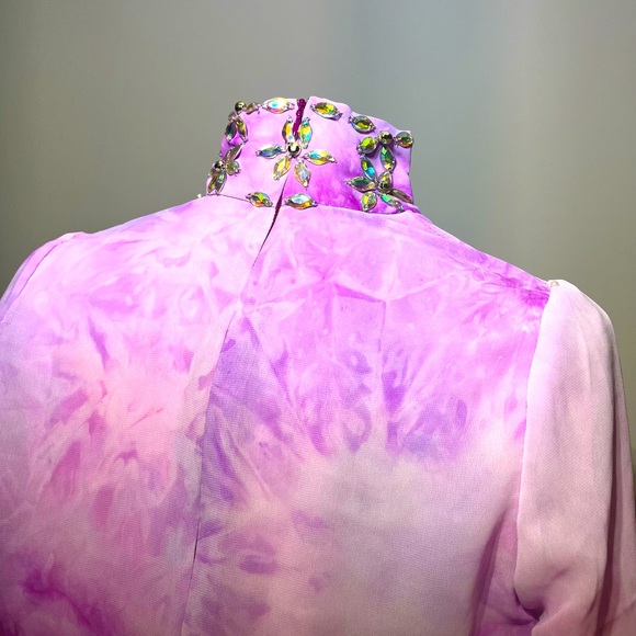 TIFFANYSLABEL PINK/LAVENDER/PURPLE SHEER TIE-DYE DRESS W/EMBELLISHMENT - Picture 3 of 10